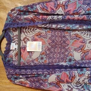 NWT LuLaRoe Chloe Bohemian Overlay Sheer Floral Lavender Pink Lace Kimono XL